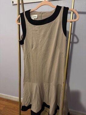 Sara Campbell Sleeveless Beige Dress with Black Trim